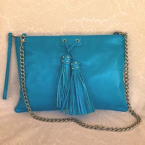 Badgley Mischka brighter than turquoise leather crossbody/clutch bag